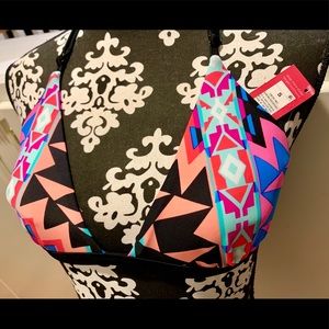 Neon Blue Coral Aztec Racerback Bikini Swim Top S